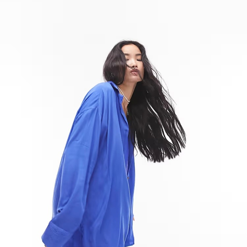 Topshop crinkle beach shirt in cobalt blue